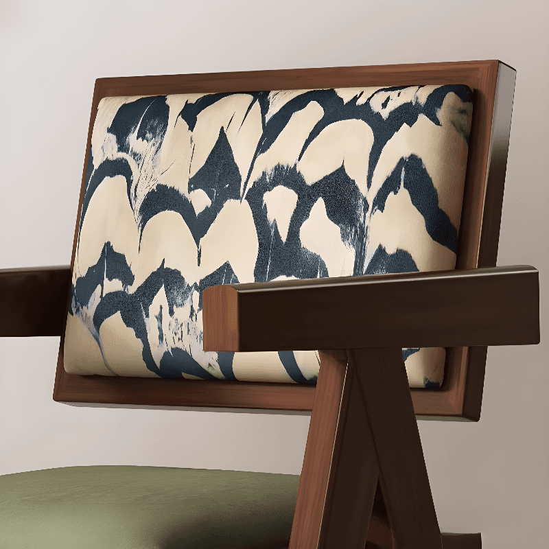 Modish Arm Chair with Ventilated Back, Padded Upholstery, Arms, and Natural Wood Legs - image 7