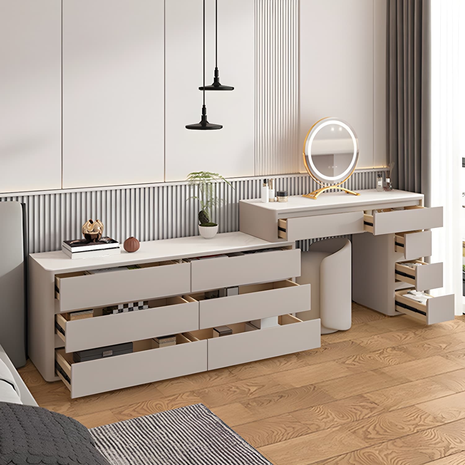 Large Wood Makeup Vanity with Stone Top and 11 Drawers - Organize Your Beauty Essentials - image 12