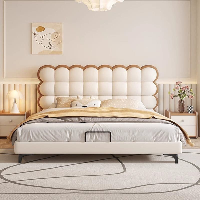 Solid Color Storage Included Panel Bed with Stitch-tufted Panel Headboard and Sponge Upholstery