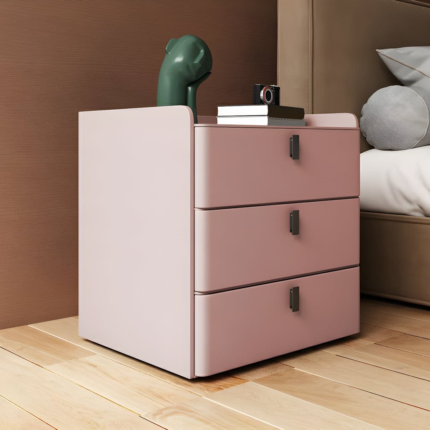 Modern Wood Nightstand with 3 Drawers and Stone Countertop in Small Size - image 10
