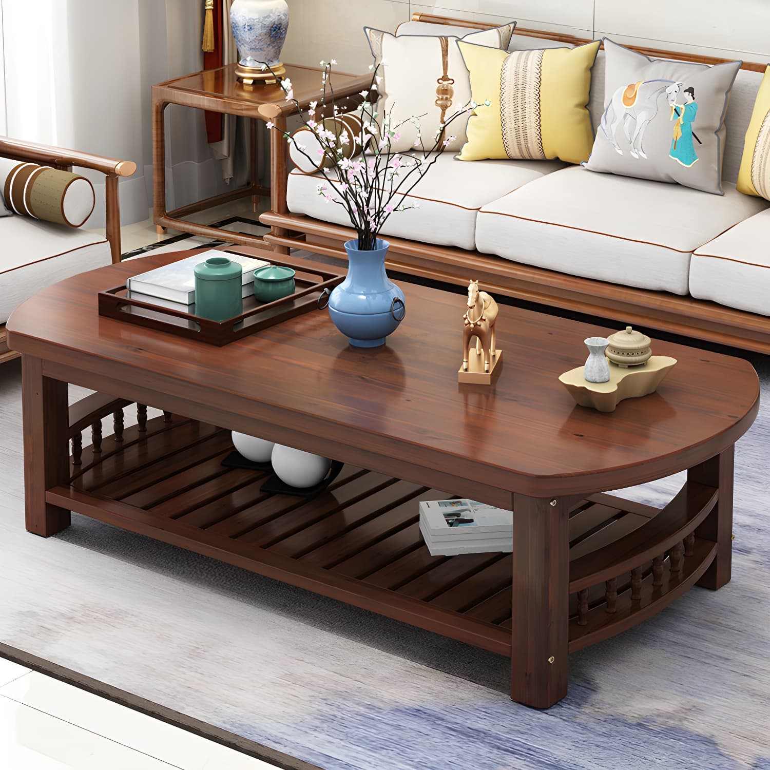 20"H Contemporary Coffee Table Solid Wood Storage Cocktail Table