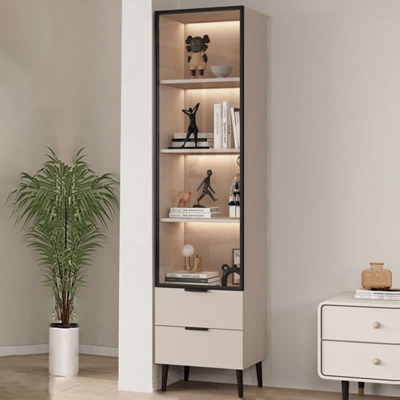 Simple Rectangular Damp-proof Accent Cabinet with Closet, Glazed Door, Chalk/Sand Top, and Soft Close Drawer
