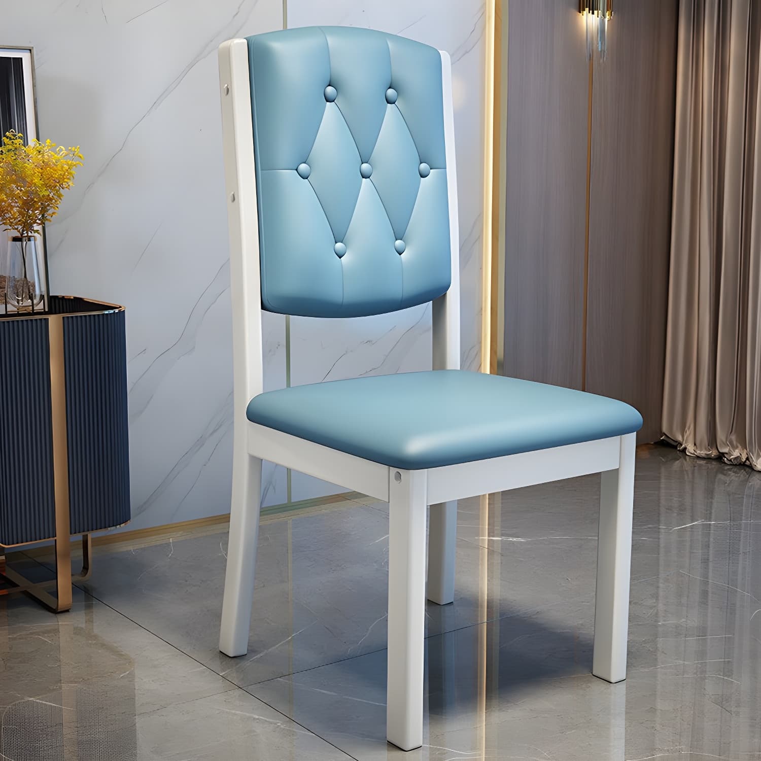 Matte Finish Leather Side Chair with Solid Wood Base for Home - image 11