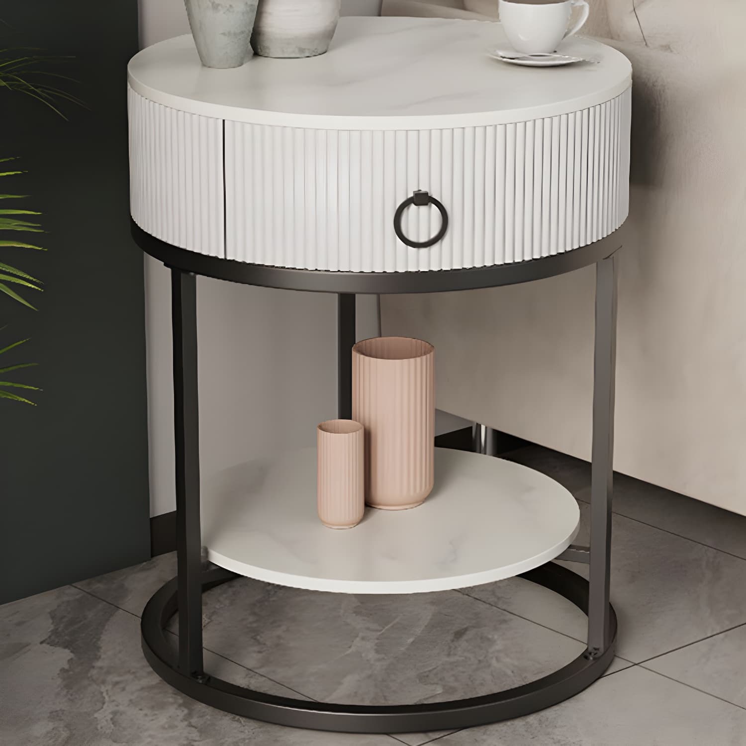 Open Storage Bed Nightstand Stone Bedside Cabinet with Drawer - image 9