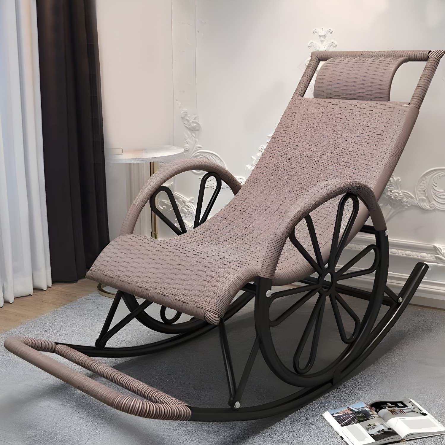 Contemporary Woven Rope Rocker Chair Wicker Rocking Chair for Home Decor - image 8