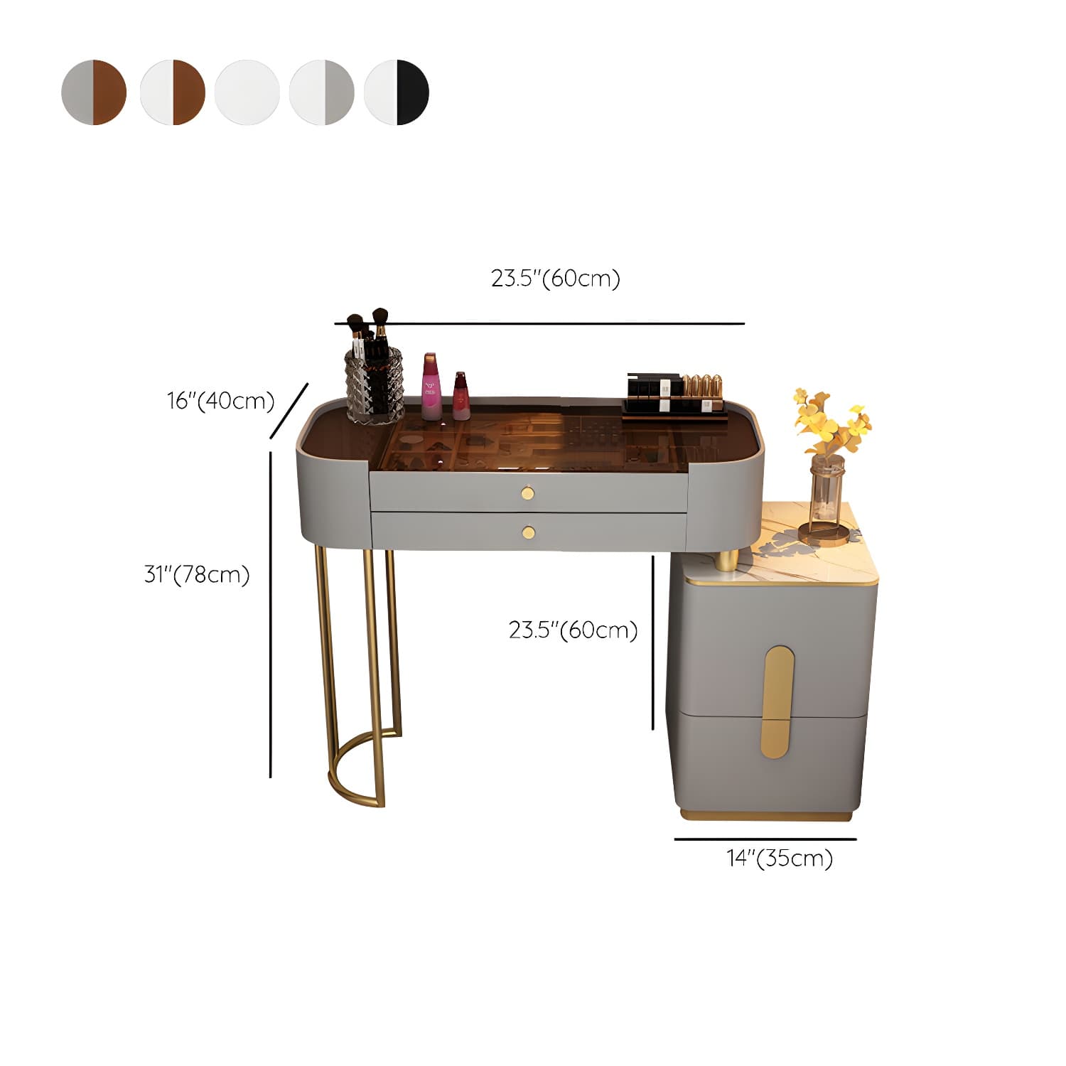 Glass Top Makeup Vanity Storage Box Vanity Dressing Table for Bedroom - image 16