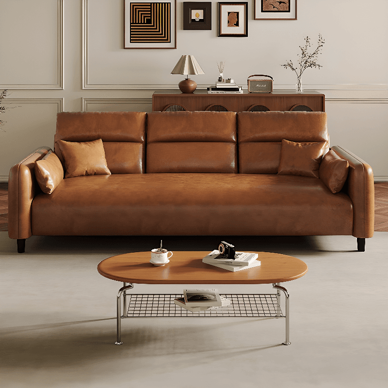 Modish Solid Color Stain Resistant Standard Sofa/Loveseat in Auburn, 3-Seater/4-Seater/5 Person with 2 Pillows