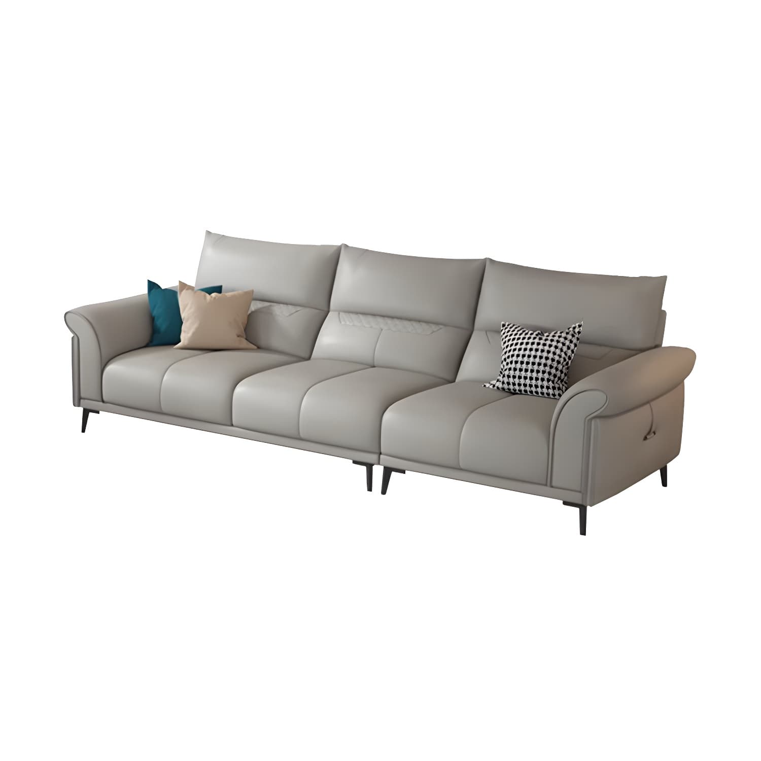 Modern Gray Genuine Leather Stationary Sectional Sofa with Flared Arms - image 8