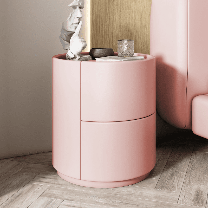 Trendy Vinyl Leather Cylindrical Drawer Storage Nightstand Multi Color - image 10