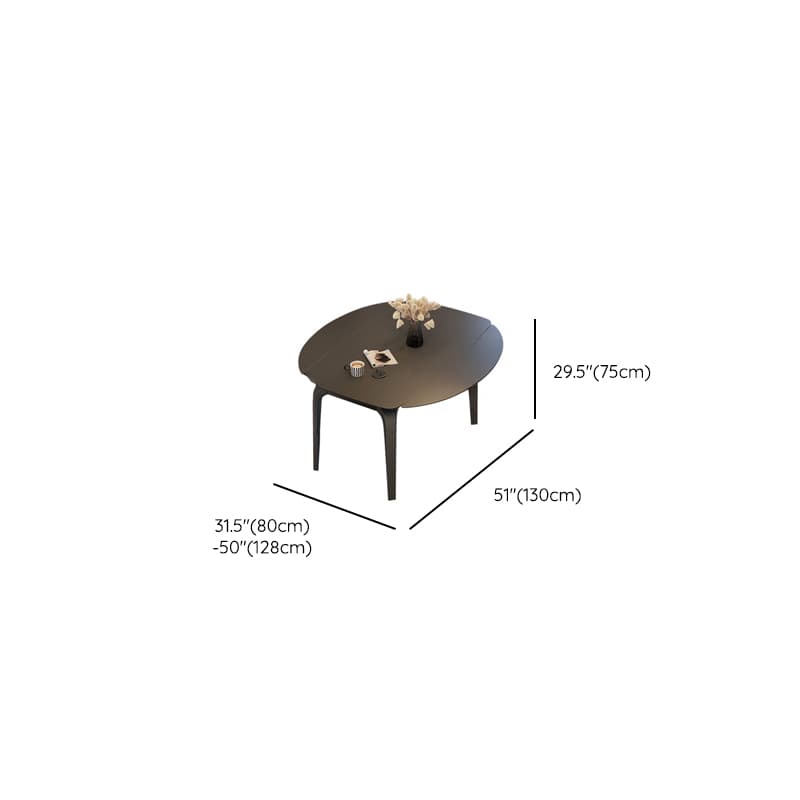 Dining Table Set with Slate Stone Top, Fold-away Leaf, Padded Chair with Back for 6 People in Midnight Black - image 11