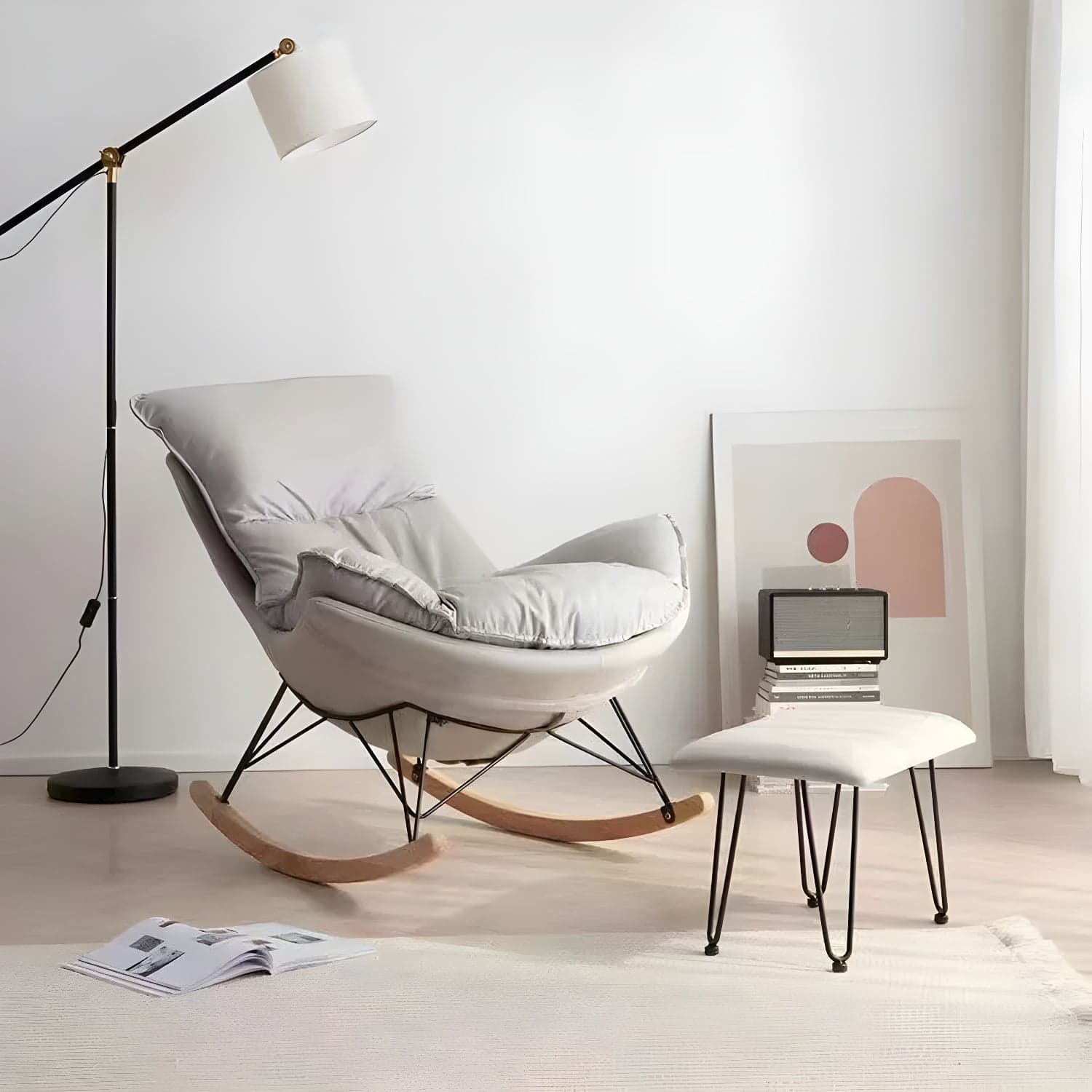 Contemporary Indoor Rocking Chair with Sled Legs and Spindle Back - image 9