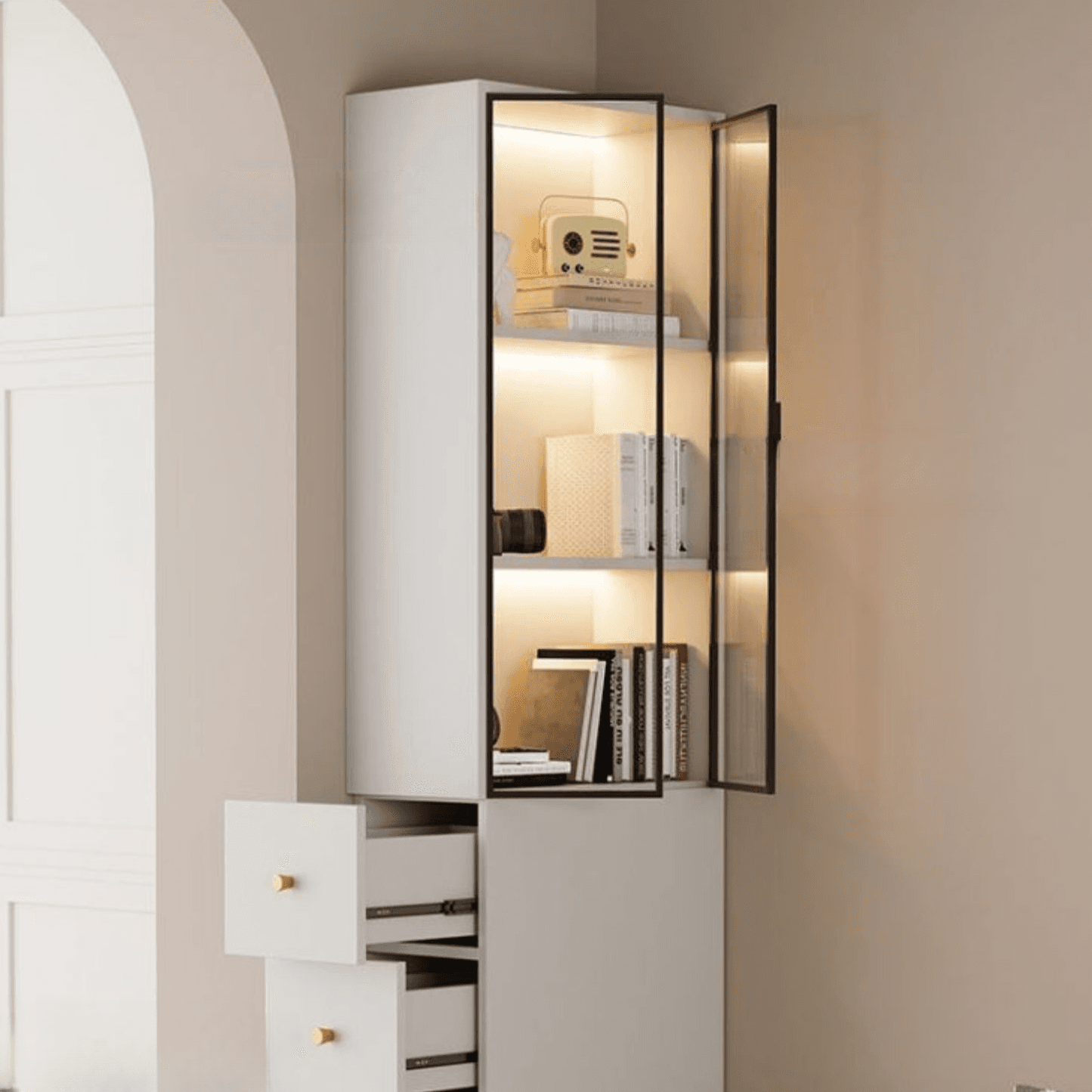 Detached Reclaimed Wood Utility Cabinet with Soft Close Drawer & Locker, Drawer Bars & Glass-panel Door - image 5