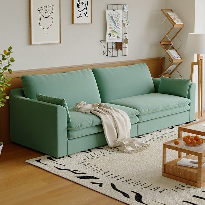 Modern Solid Color Scratch-defiant Standard Sofa in Light Gray/Emerald Green/Ivory, Seats 5/3-seater with Slipcover and 2 Pillows - image 4