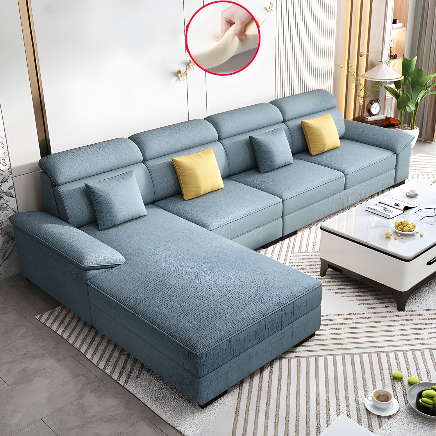 Modern Wood L-Shaped Sectional Sofa with Pillow Top Arm and Cushion Back - image 3