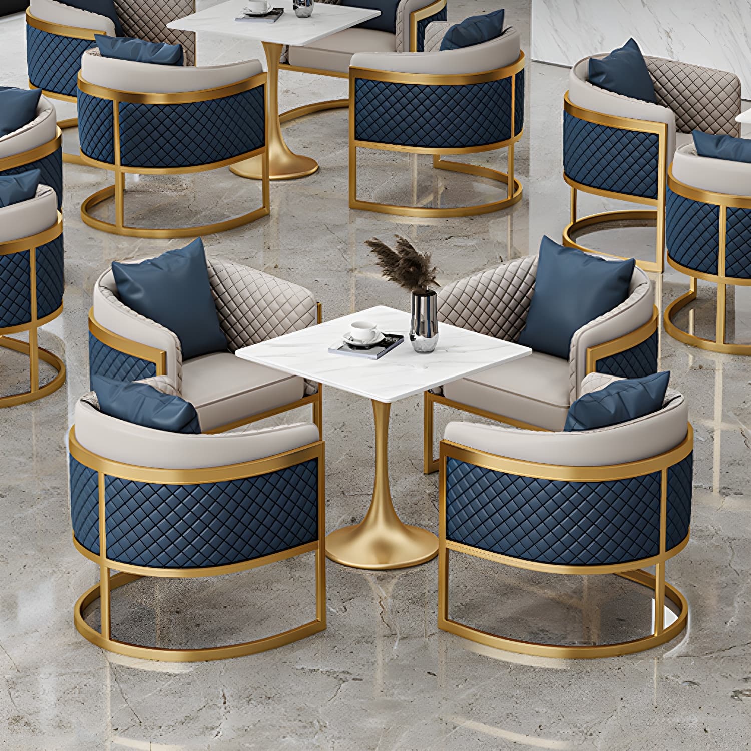 Golden Base Dining Table Medieval Modern Style Stone Table for Indoor - image 8