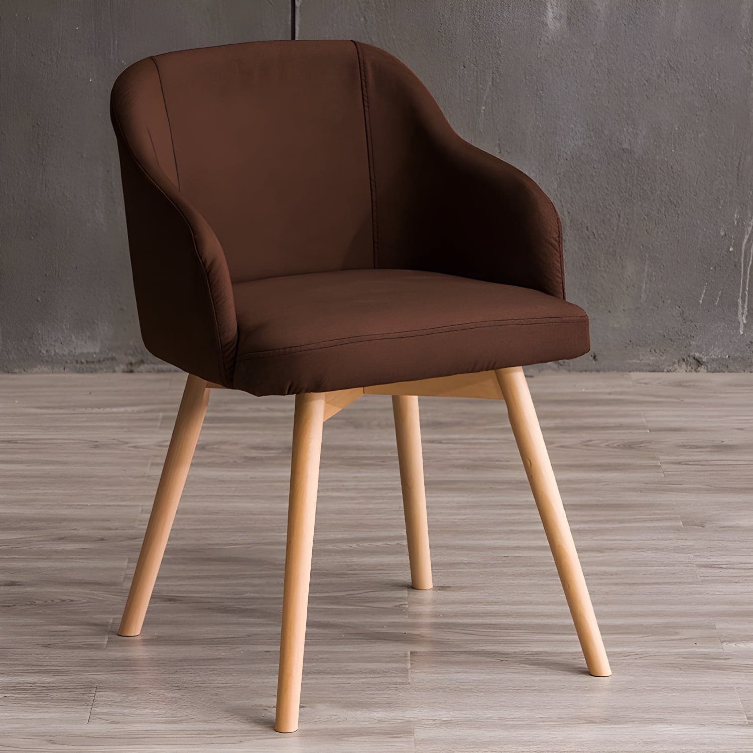 Scandinavian Beech Solid Back Arm Chair Fabric Dining Chair with Natural Legs - image 6