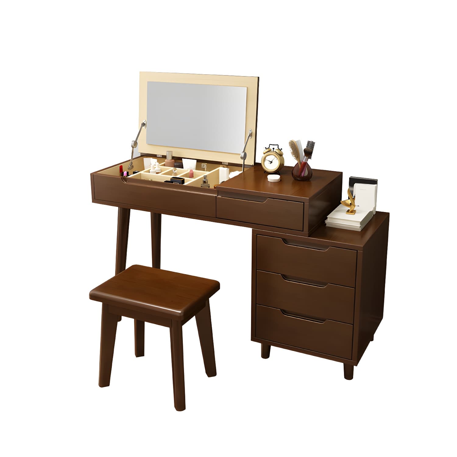 Solid Wood 1/4-Drawer Vanity Makeup Table with Mirror and Stool - 17.72" D - image 15