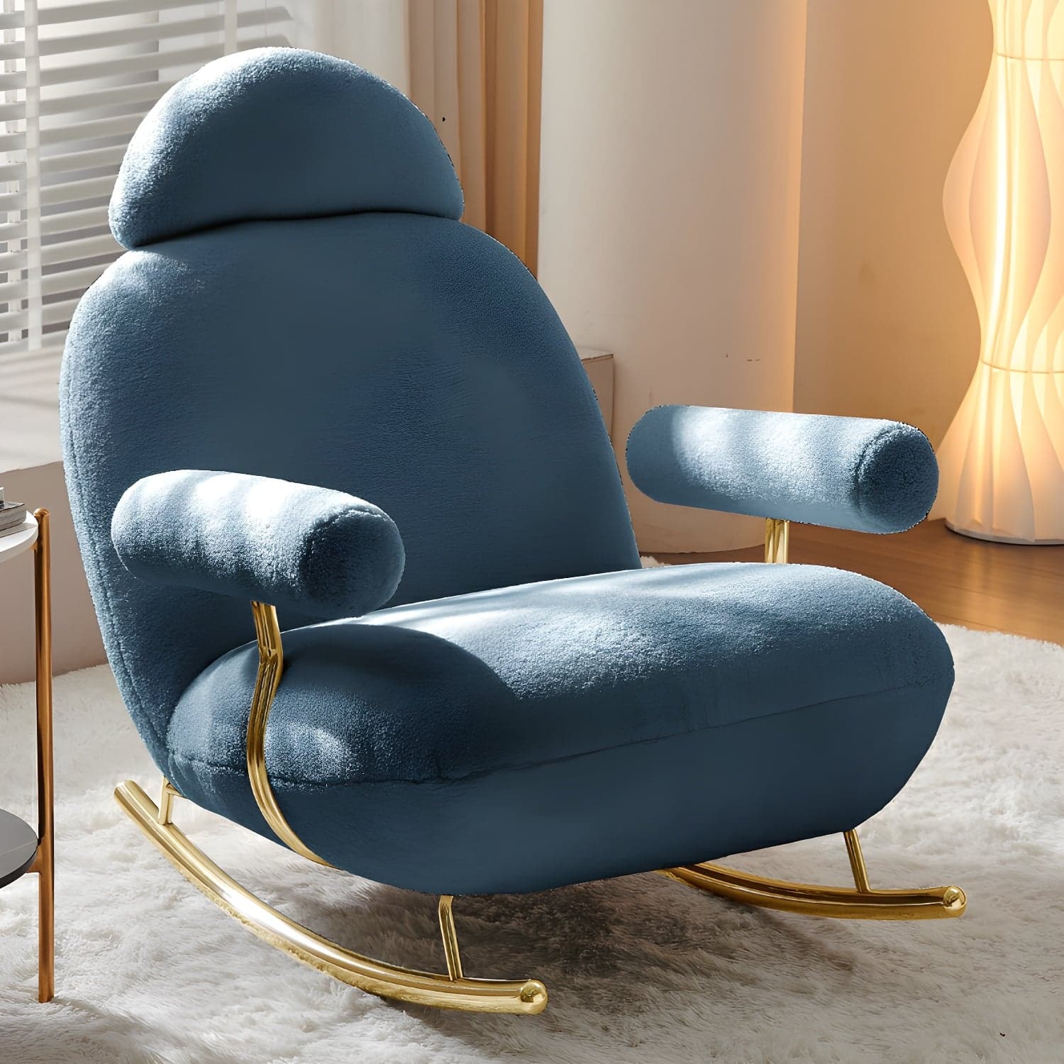 Sheepskin Rocking Chair with Cushion and Padded Seat Contemporary - image 4