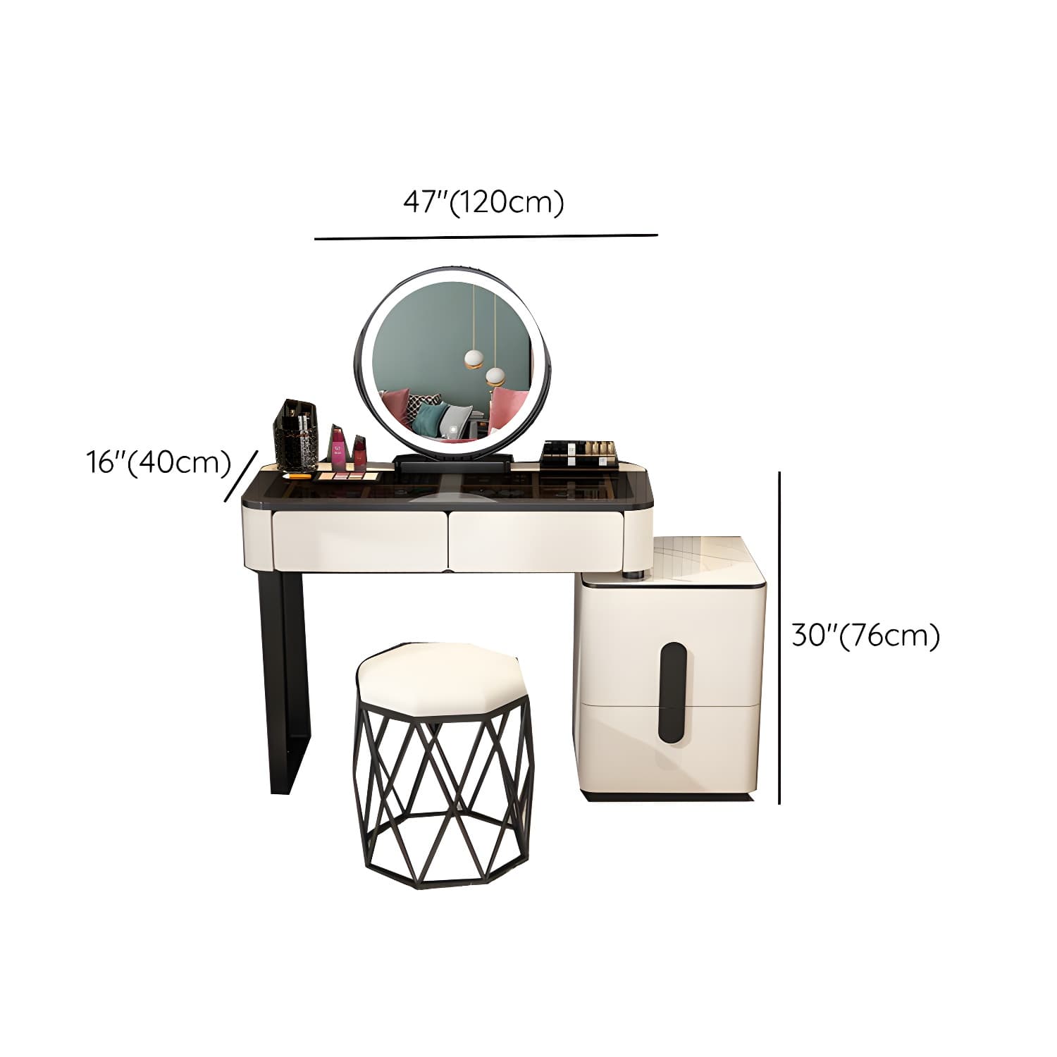 Glam Glass Vanity Dressing Table 29.9" H Bedroom Makeup Counter with Drawer - image 29
