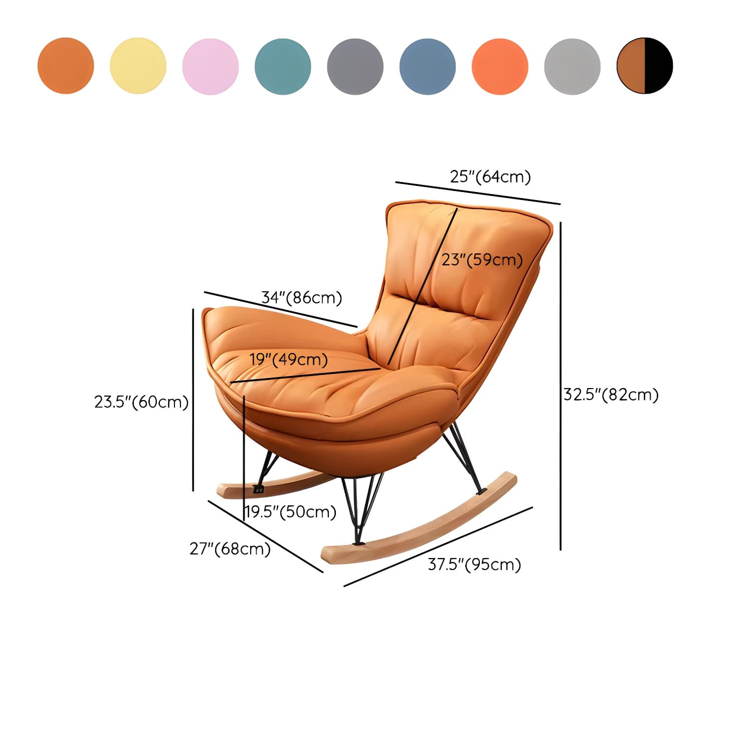 Modern Glider Chair Pure Color Cushions Rocking Chair with Dark Legs - image 16
