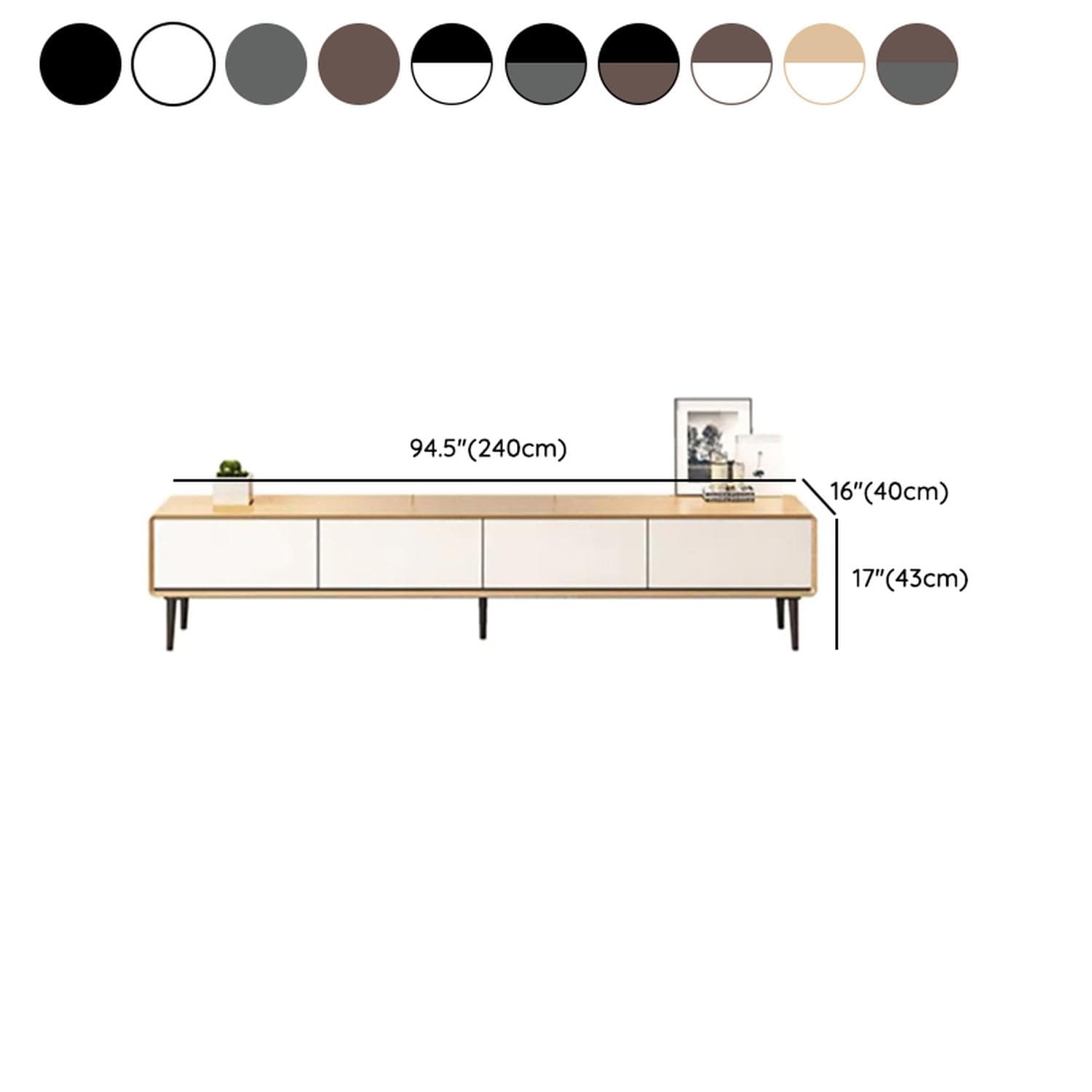 Modern Wood TV Stand with Drawers and Cable Management, Low Height, with Legs - image 22