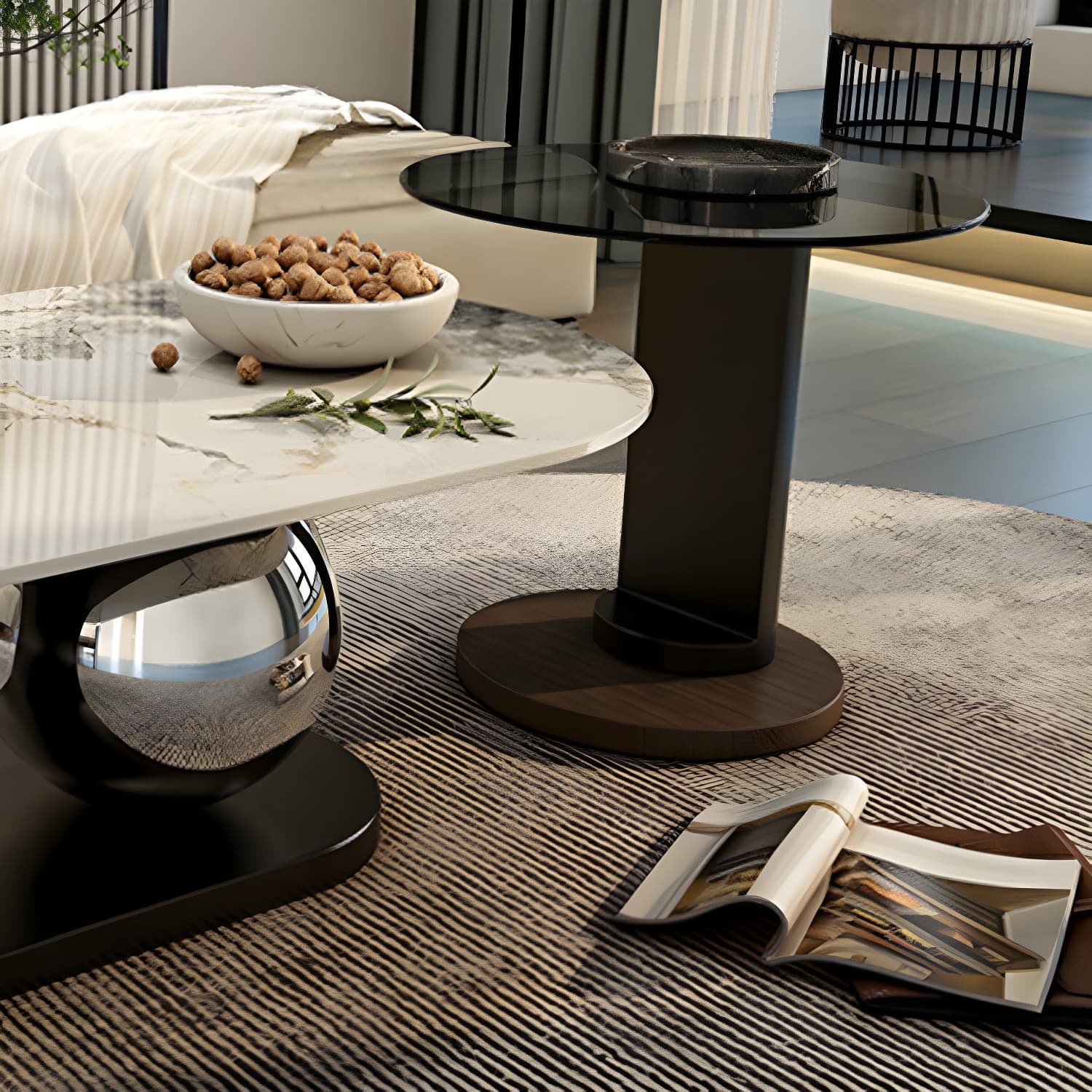 14"H Glam Coffee Table Slate Oval Pedestal Coffee Cocktail Table - image 8