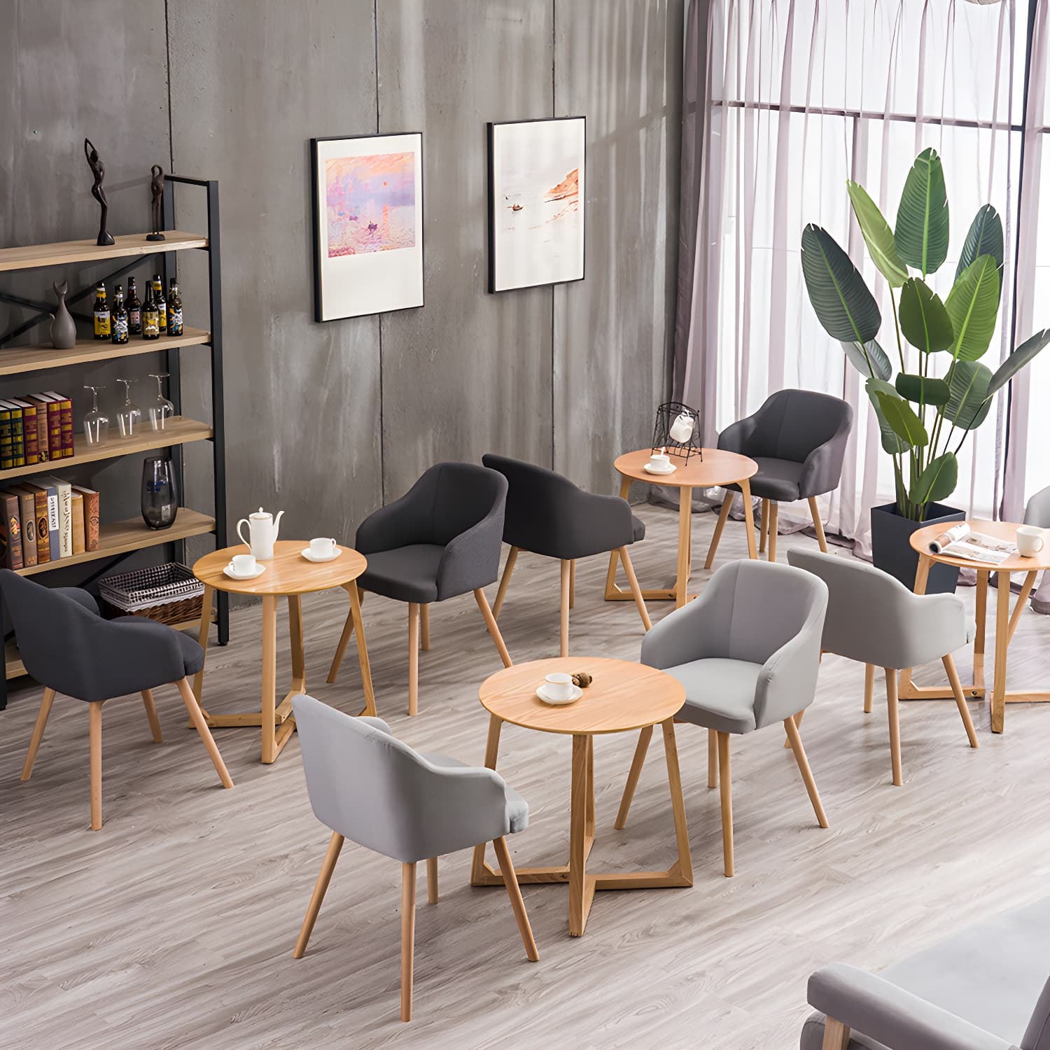Scandinavian Beech Solid Back Arm Chair Fabric Dining Chair with Natural Legs - image 23