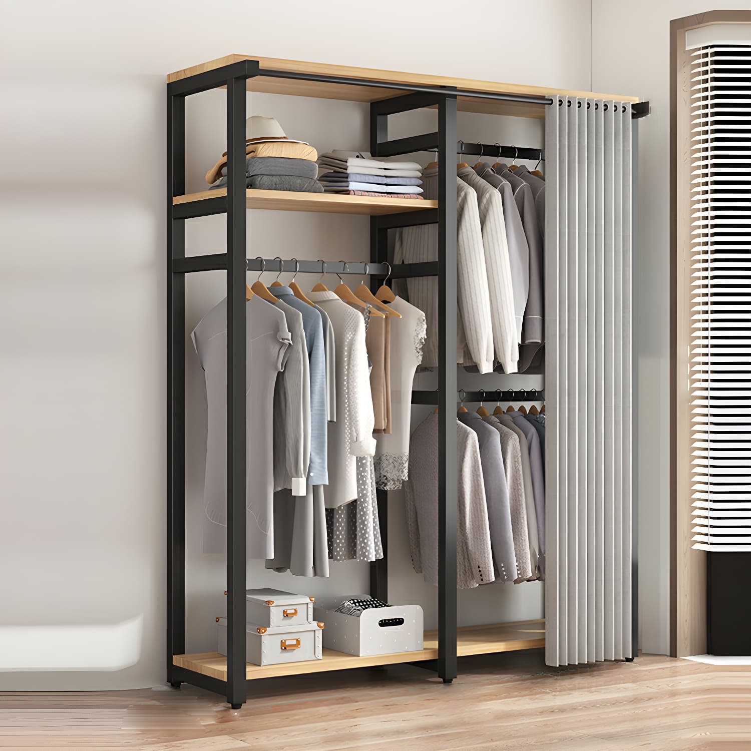Modern Metal Wardrobe Armoire with Clothing Rod & Shelves (Height 70-79 inches, Overall Width 45cm)