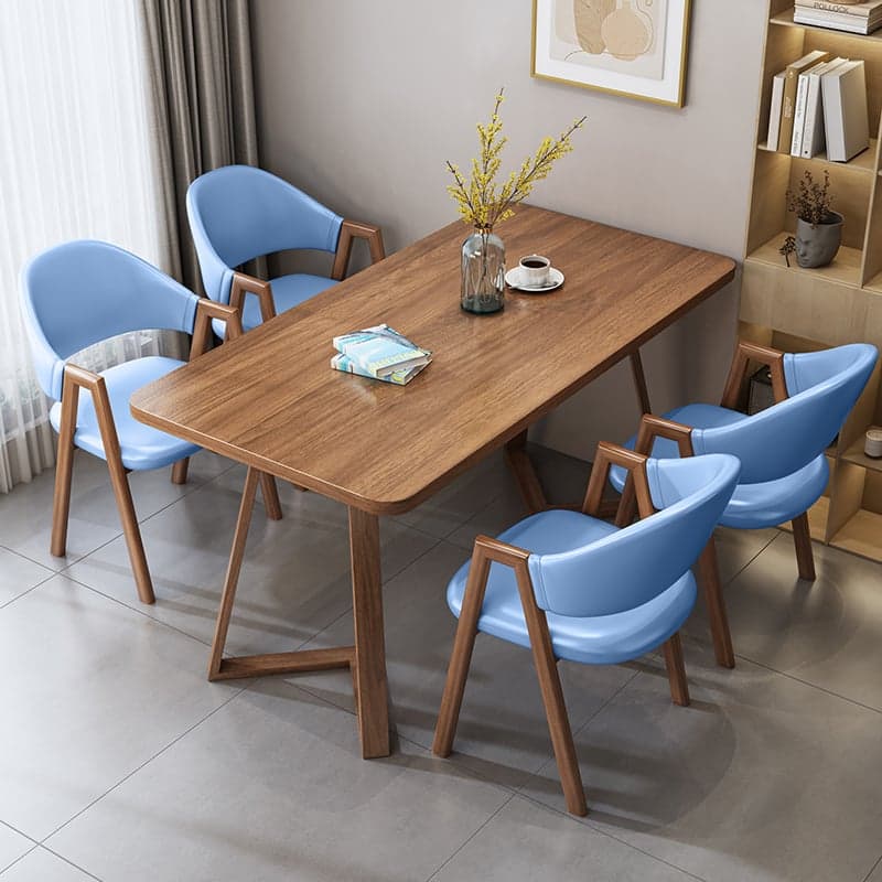 Dining Table Set with Recycled Wood Top and Sleighing Base, Padded Chair with Back and Armrest, 5-piece in Auburn - image 12
