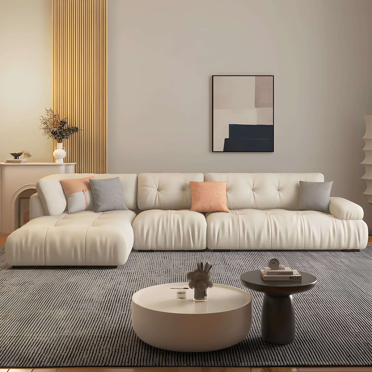 Flannel Upholstered Sectional Sofa in Gray with Scandinavian Wooden Frame - image 3
