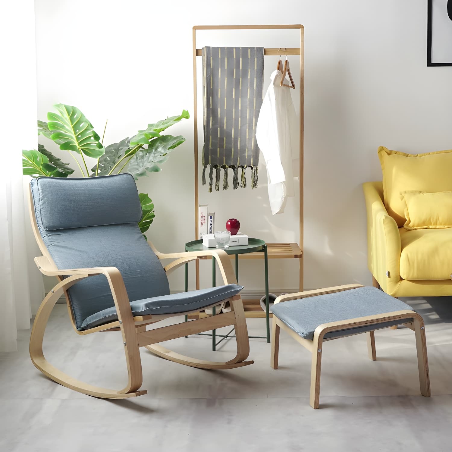 Modern Upholstered Rocking Chair Set with Track Arms and Matching Ottoman - image 8