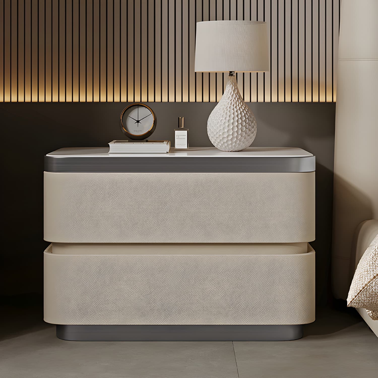 Scandinavian Bedside Cabinet Made of Solid Wood with Two Drawers for Bedroom - image 11