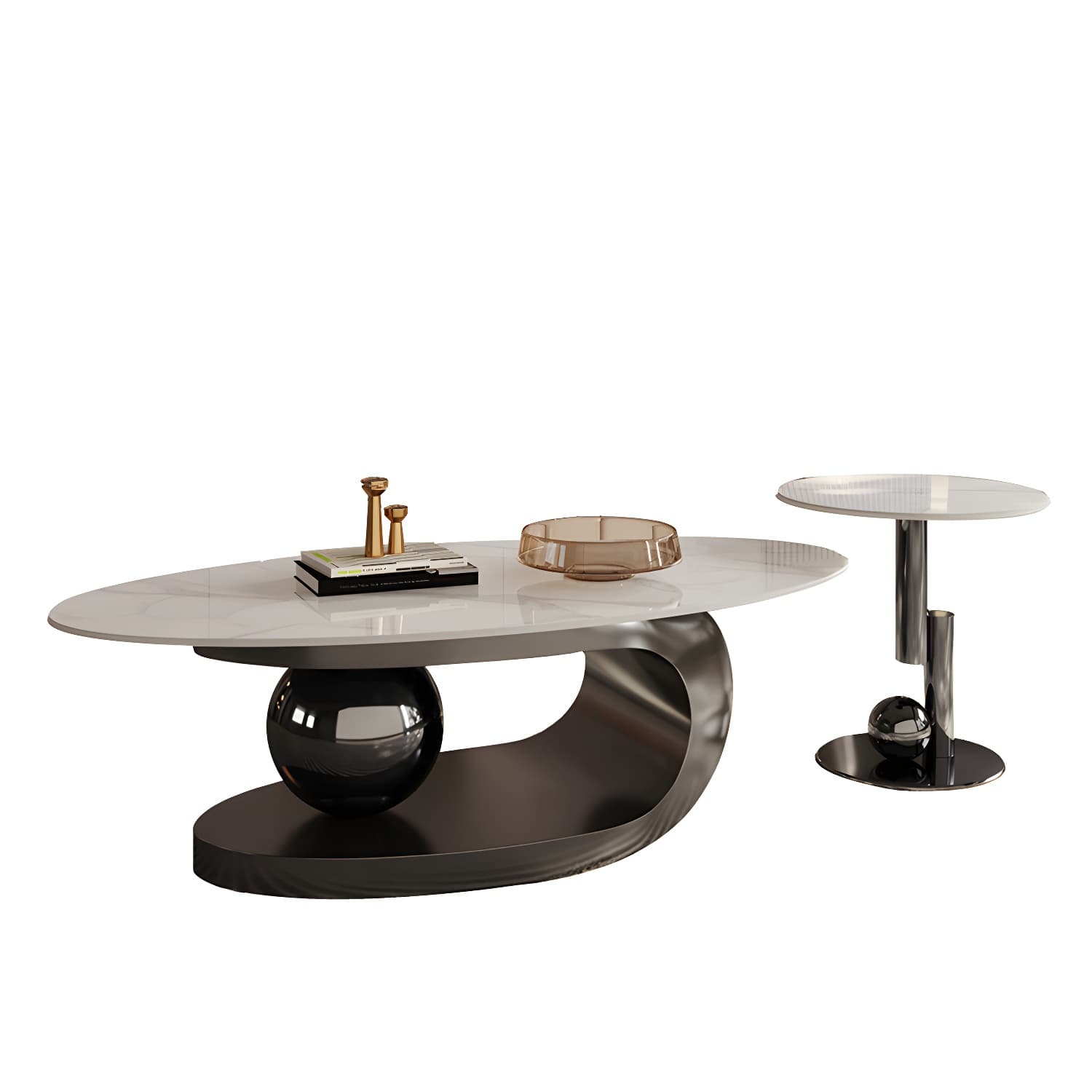 No Distressing Slate Coffee Table Pedestal Oval Single Coffee Table - image 14