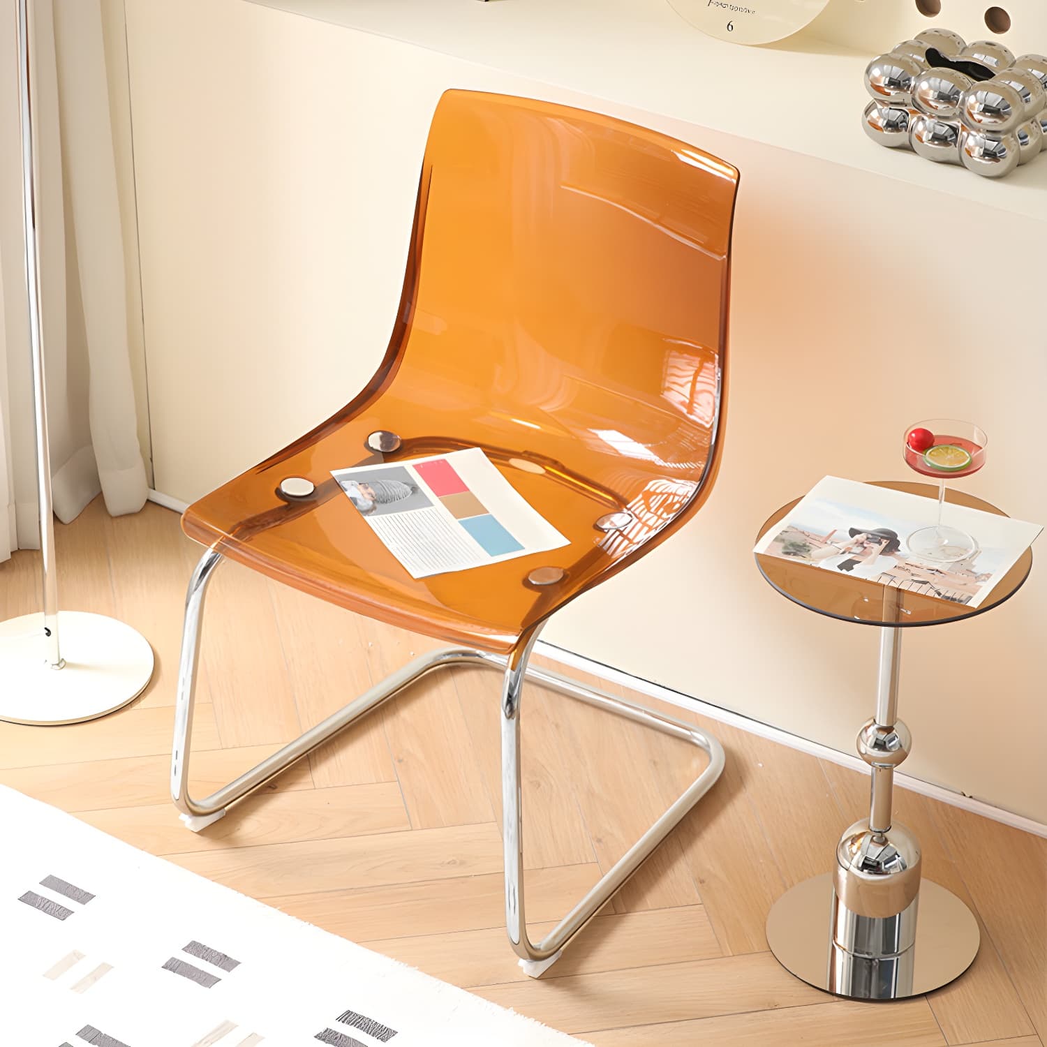 Modern Low-Back Side Chair in Plastic & Acrylic with Metal Legs - Silver - image 7