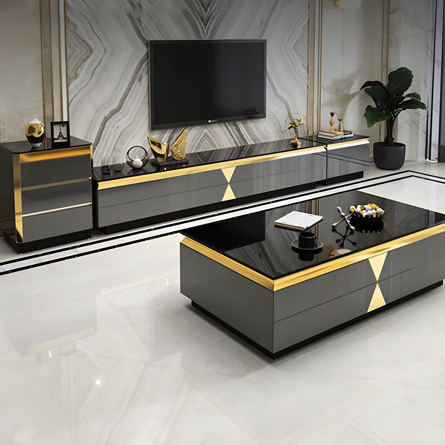 15.75-inch H Glass TV Stand Glam TV Stand for TVs with 4 Drawers Included - image 7