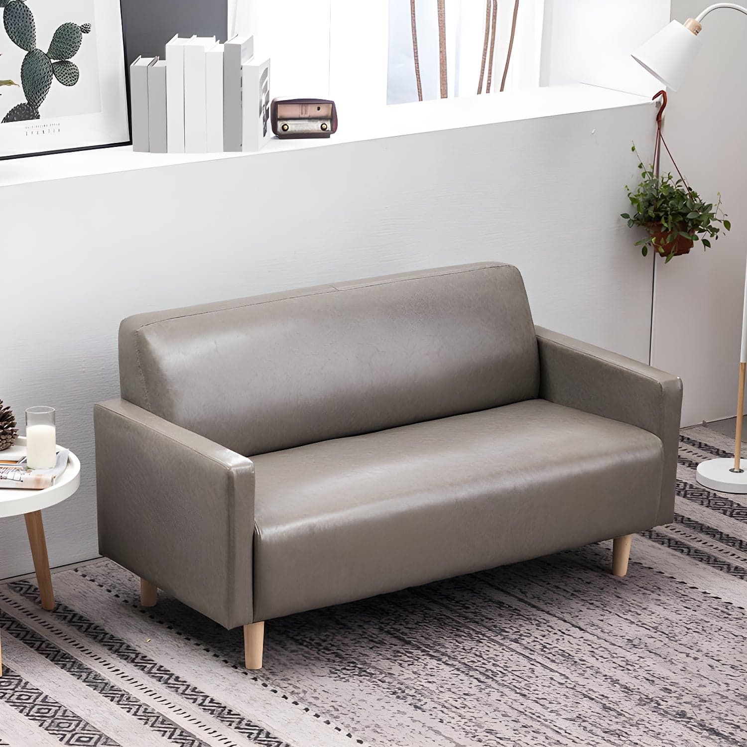 Scandinavian Tuxedo Arm Sofa with Tight Back 27.16" High Faux Leather - image 6