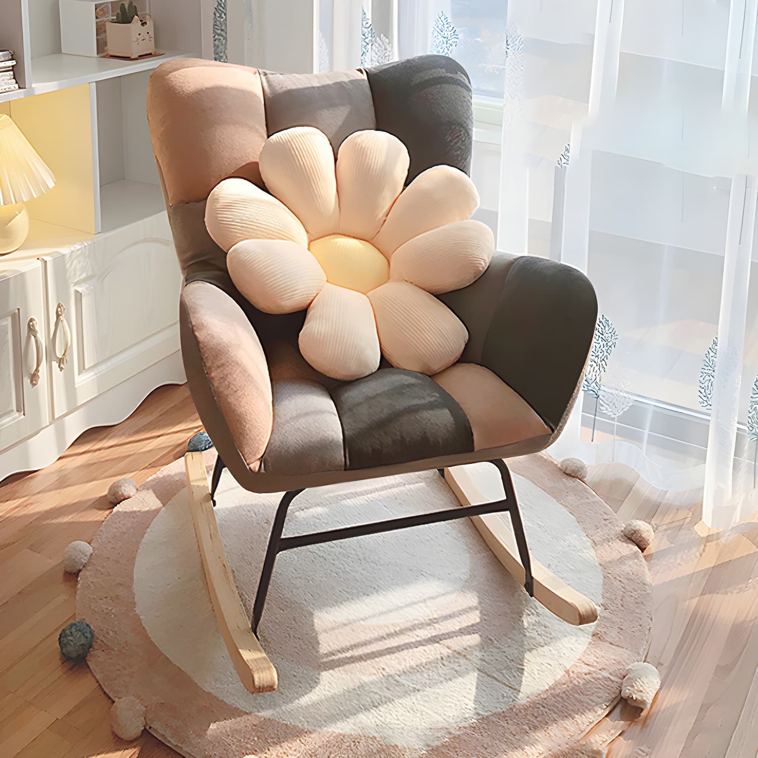 Fabric Rocking Chair Color Panel Contemporary Tufted Cushions Rocker Chair with Ottoman - image 11