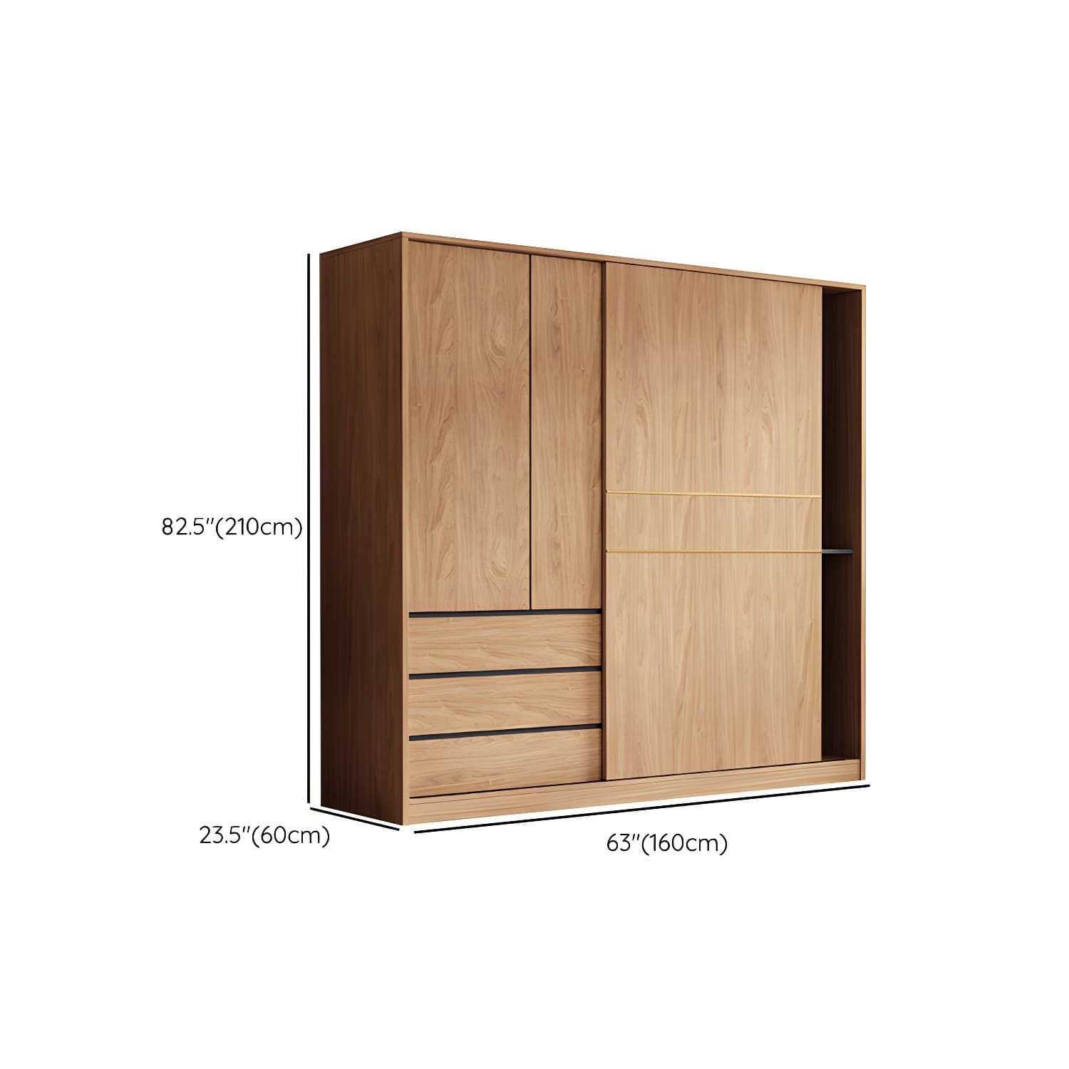 Natural Finish Wardrobe Armoire Sliding Wardrobe Cabinet with Drawer - image 11
