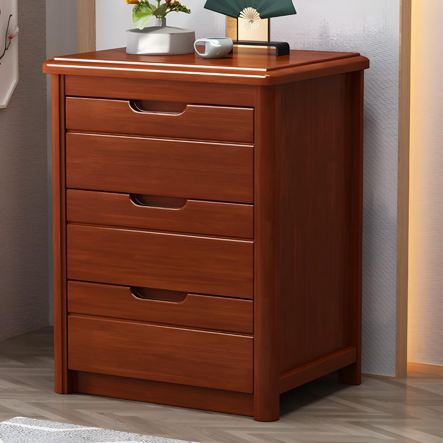 Traditional Wood Dresser with Drawers in Narrow Design and Rubberwood Material