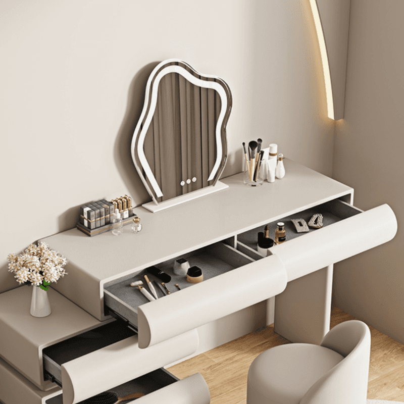 Modish Large/Standard Makeup Vanity/Vanity Set with White Seating, 5 Drawers, Timber Frame, and Mirror Lights - image 8