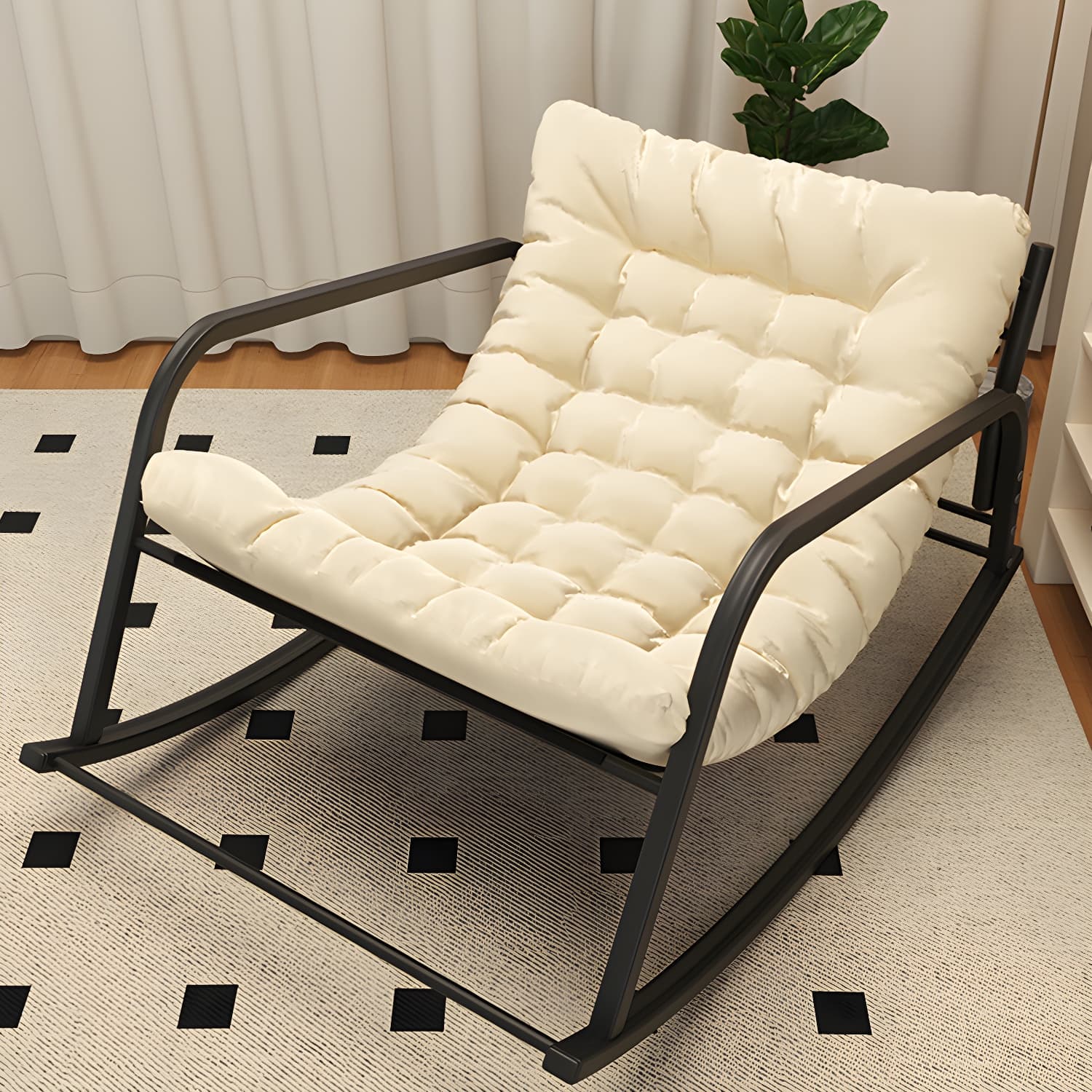 Modern Metal Rocking Chair with Sleek Black Legs - Stylish and Comfortable for Indoor Use