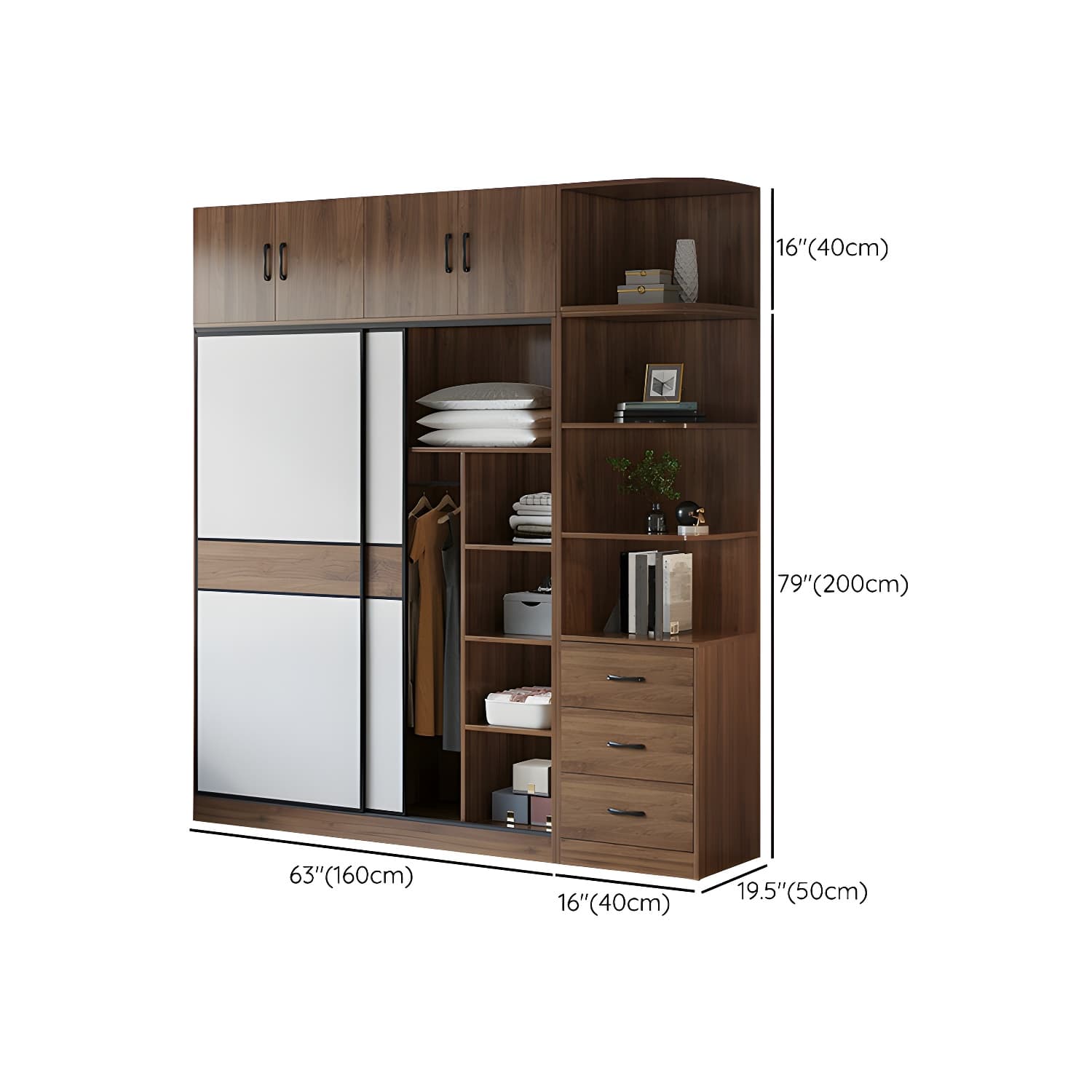 Modern Brown Wood Wardrobe Armoire with Sliding Doors, Shelves, and Clothing Rod - image 32