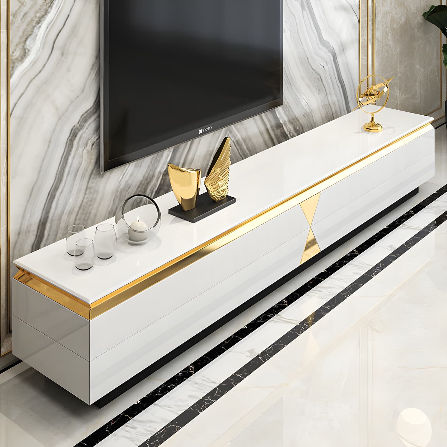 15.75-inch H Glass TV Stand Glam TV Stand for TVs with 4 Drawers Included - image 3