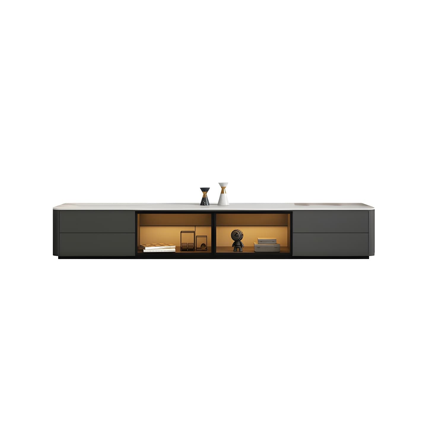 Grey Stone TV Stand with Drawers and Cabinet and No Cable Management for Modern-Style Long TVs - image 5