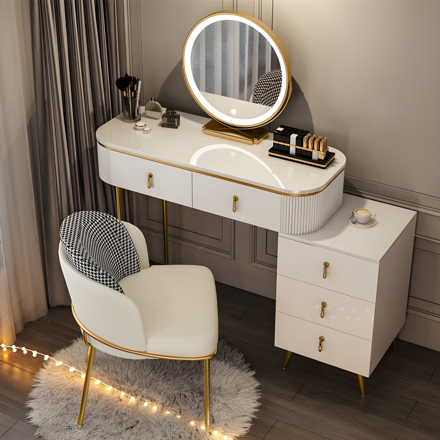 Gold Base Makeup Counter 15.74" Wide Vanity Tables with Storage Drawers - image 6