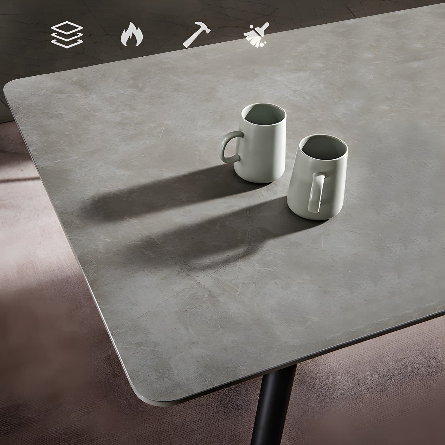 Sleek Rectangle Stone Dining Table with Black Steel Legs, Scratch Resistant - image 7