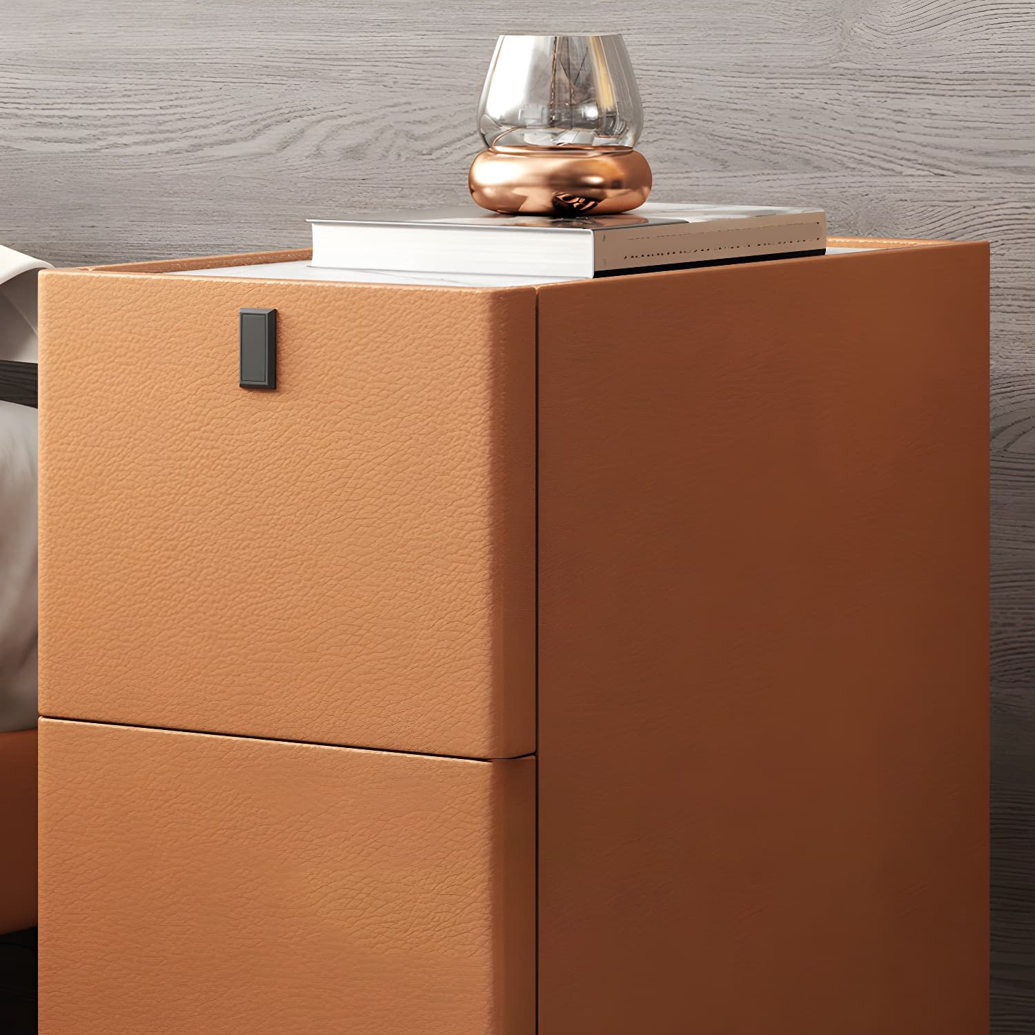 Modern Style Leather Polychromatic Choice of Black Cabinet Leg Nightstand - image 15