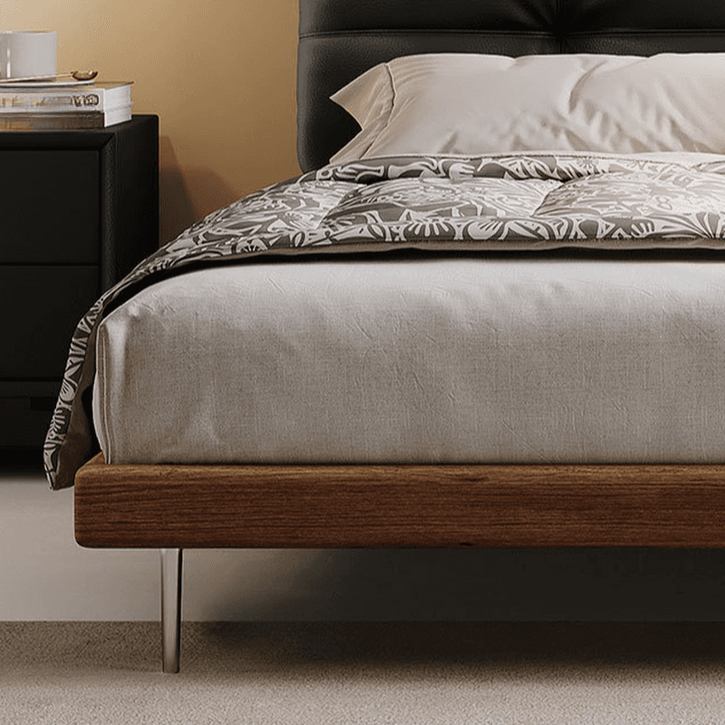 Solid Color Platform Bed with Natural Wood Frame and Button-tufted Design for Living Room - image 10
