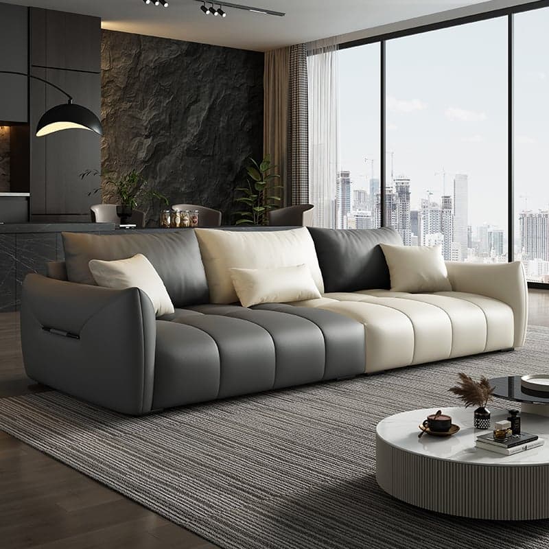 Contemporary Modern Solid Color Standard Sofa in Gray/Amber Color/Off-White for 3 with 3 Pillows - image 4