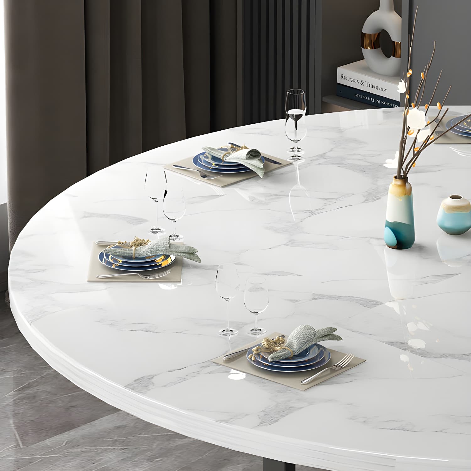 Modern Foldable Dining Table Round Wood Tabletop with Metal Legs - image 10